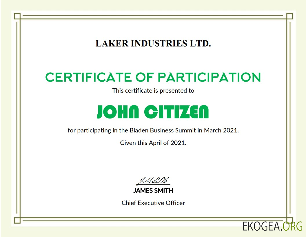 Certificat de participation moderne aux États Unis